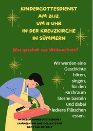 Kindergottesdienst am 21.12.2025 um 11 Uhr in der Kreuzkirche in Sümmern